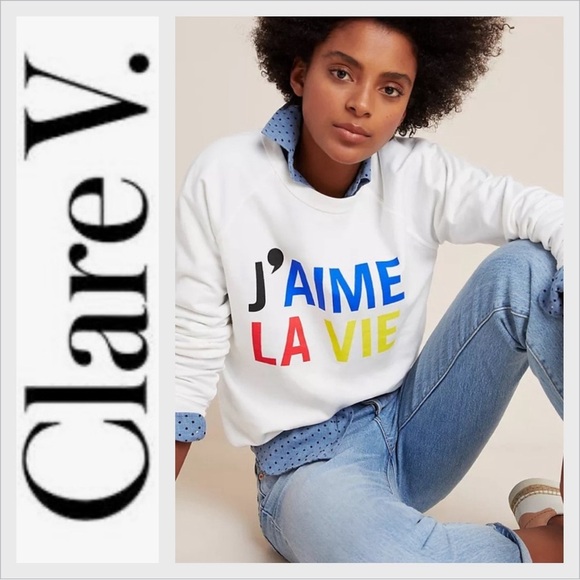 Clare V. Sweatshirt J’Aime La Vie size S - Picture 1 of 7